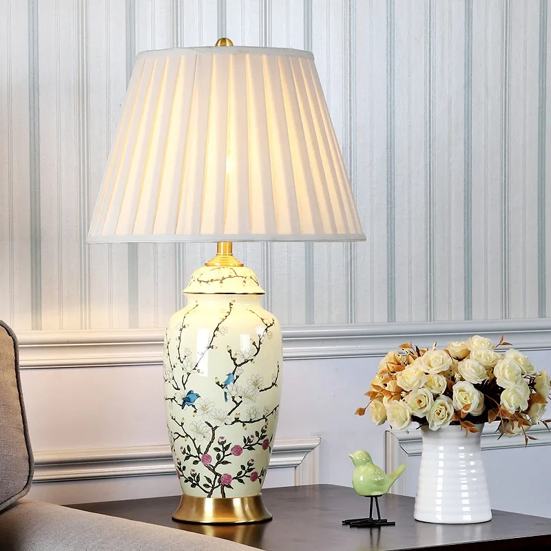 OURFENG Luxury Table Desk Lamp Ceramic Copper LED Bedside Light Decorative For Living Room Bedroom Dining Room Study Office