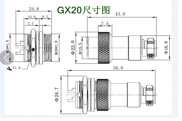 1Set GX20 Aviation Connector Plug Socket Circular Connector 2 3 4 5 6 7 8 9 10 12 13 14 15 Pin M19 19mm Cable Wire Male Female