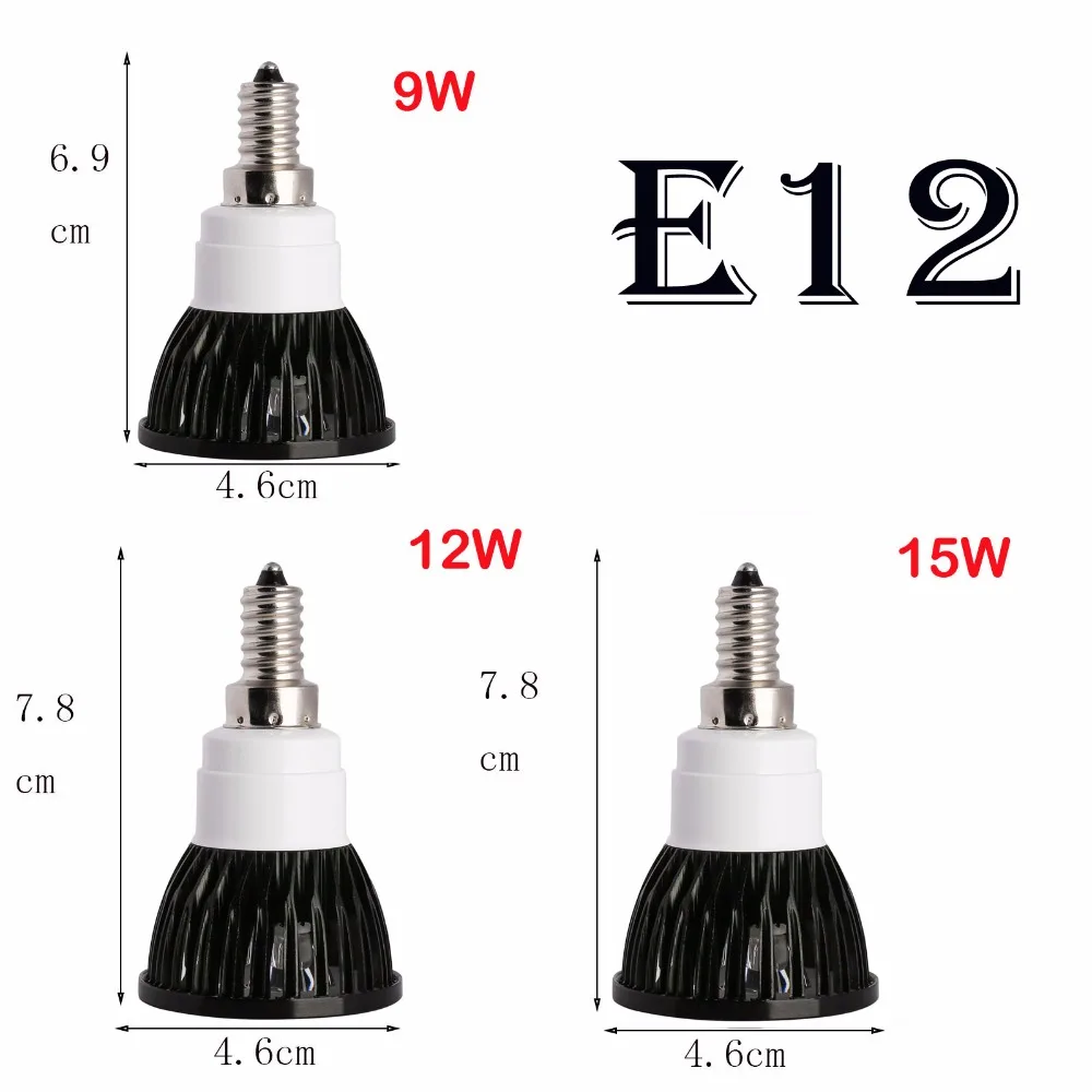 Bombilla de foco led regulable B15, B22, E12, E14, E27, GU10, mr16, 9W, 12W, 15W, lámpara Epistar, AC110V, 220V, cc 12V, 8 colores superbrillantes