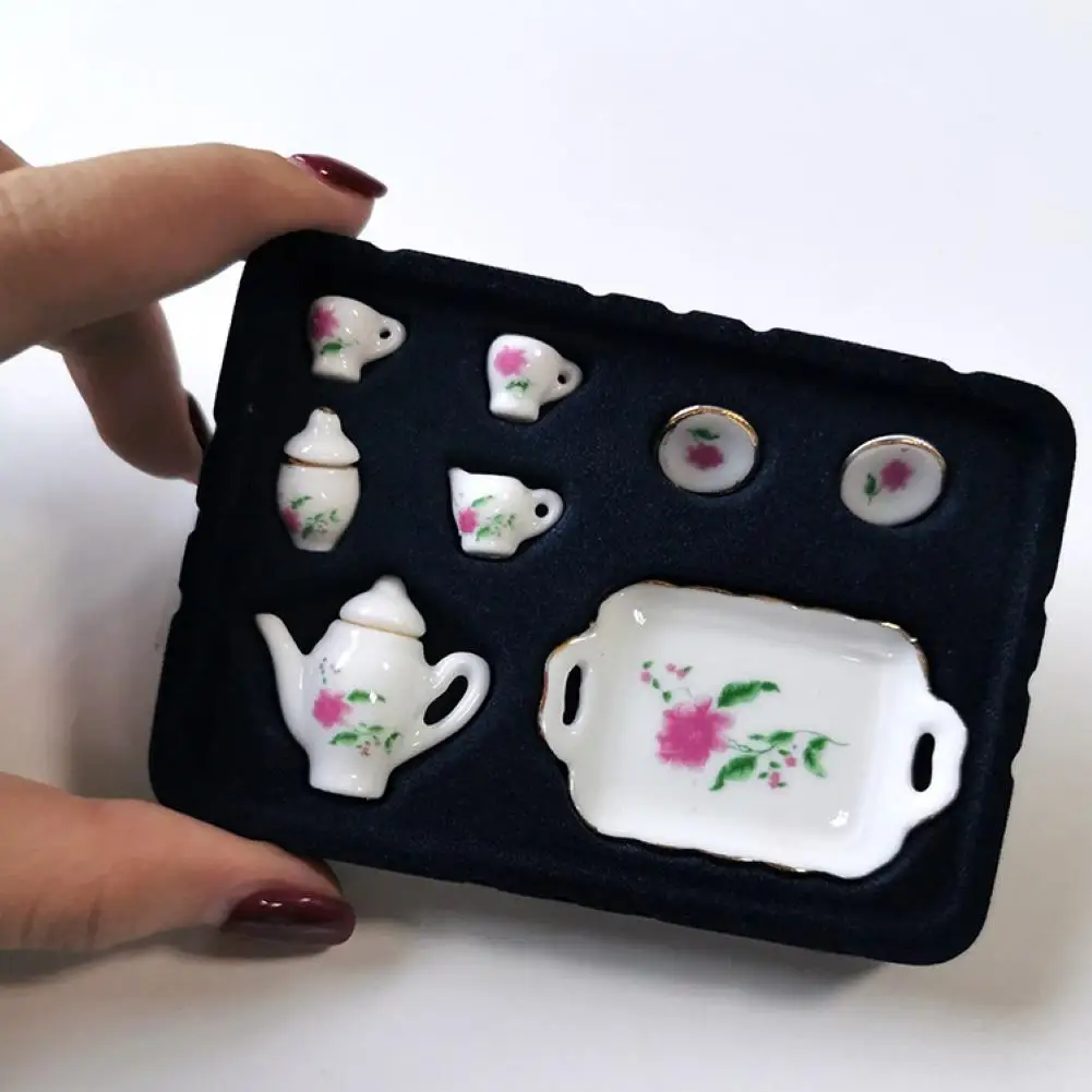 8/15pcs 1:12 Miniature Porcelain Tea Cup Set Chintz Flower Tableware Kitchen Dollhouse Furniture Toys For Children