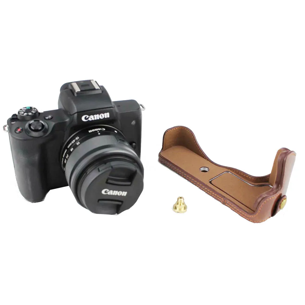 3 kolor PU skórzany futerał do aparatu torba do Canon EOS M50 M50 Mark II EOSM50 niepełne etui otwarta bateria czarna kawa brązowa