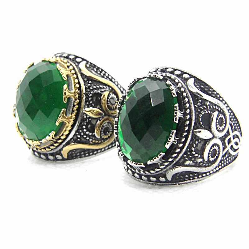 Green Stone Eye Ring 316L Stainless Steel Punk Biker Gothic Style Man Jewellery Size 7-13