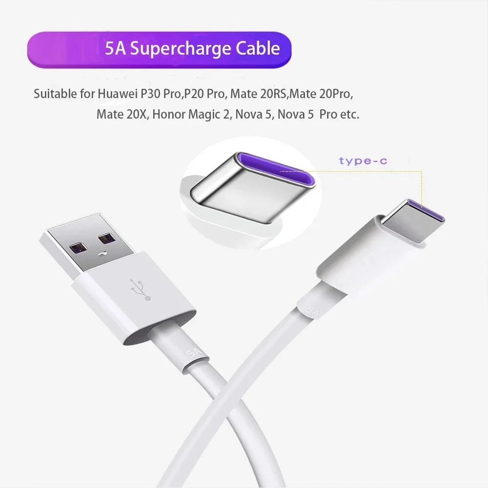 5A Type C Cable For Huawei P30 P20 Pro lite Mate20 10 Pro P10 Plus lite USB 3.1 Type-C Original Super Charge Super Charger Cable