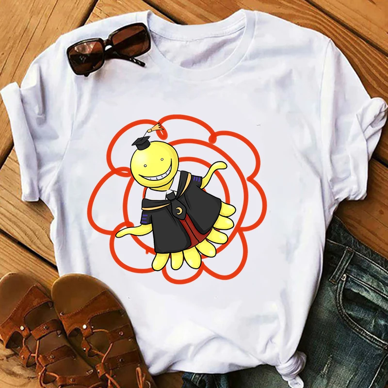 Japanese Anime Assassination Classroom print Top ladies casual basics O-collar white shirt short sleeve ladies T-shirt,Drop Ship