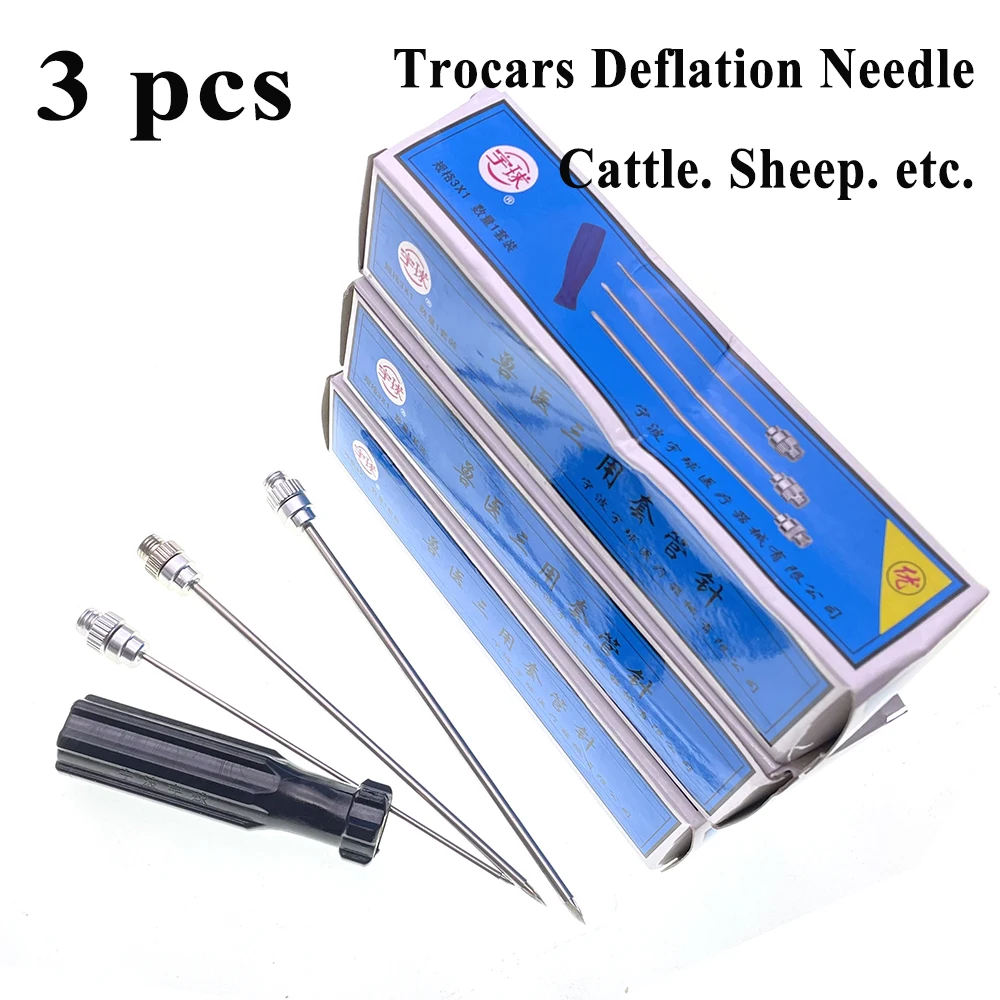 3PCS Bovid Trocar Stainless Steel Deflation Deer Cow Sheep Rumen Puncture Exhaust Needles Ruminant Veterinary Animal Farming