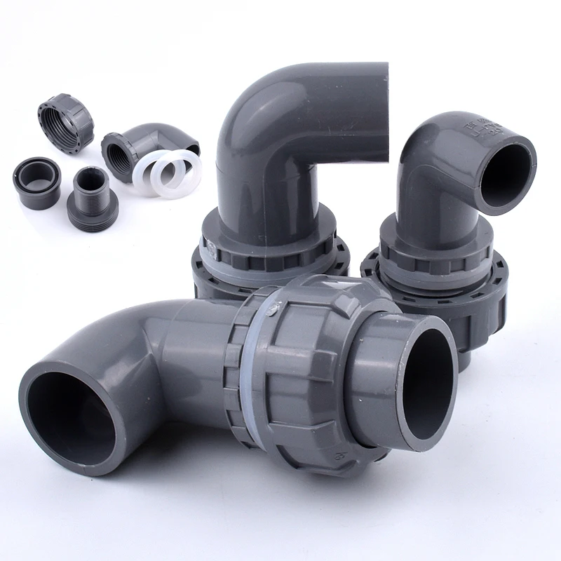 20-50mm Quality L Type Grey PVC Pipe Connectors Fish Tank Drain Pipe Joints Garden Irrigation Water Supply System Accessories