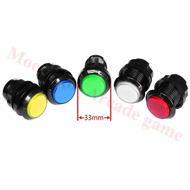 10Pcs/Lot 33mm 12V round Illuminated momentary plastic game push button for hot sale game machine 5colors available