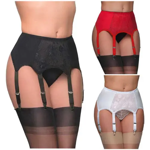 Nova sexy vintage cintura alta rendas impressão 6-claw liga cinto feminino roupa interior ligas malha meias suspensórios sem calcinha