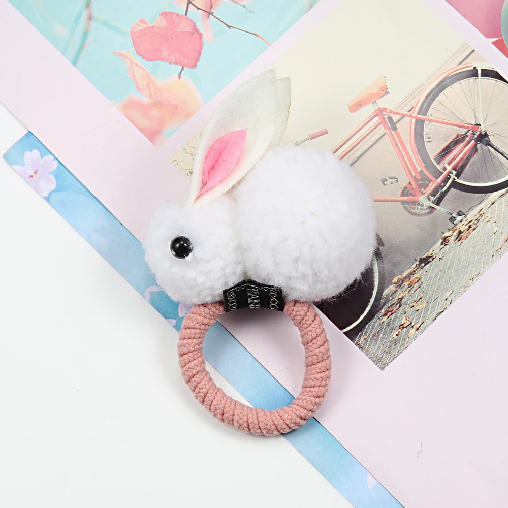 Korean Cute Ball Rabbit Hair Ring Girls Tie Rope Elastic Rubber Hair Bands Bunny Hair Rope Hair Jewelry Kids Gift Accessories