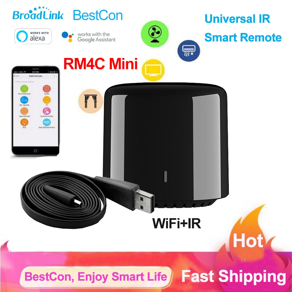 Broadlink BestCon RM4C Mini Wifi IR Universal Smart Remote Smart Home Remote Control TV Air Conditioner Via Broadlink APP Alexa