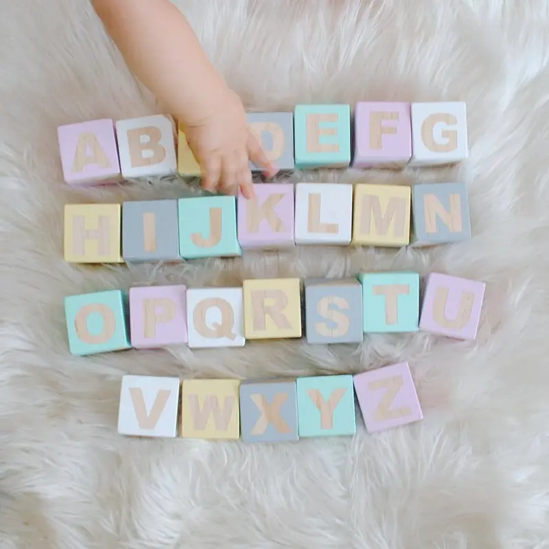 5x5cm Nordic Wooden Alphabet Letters Wood English ABC Blocks DIY Baby Name Cubes Newborn Keepsake Gifts Toys Photo Props Decor