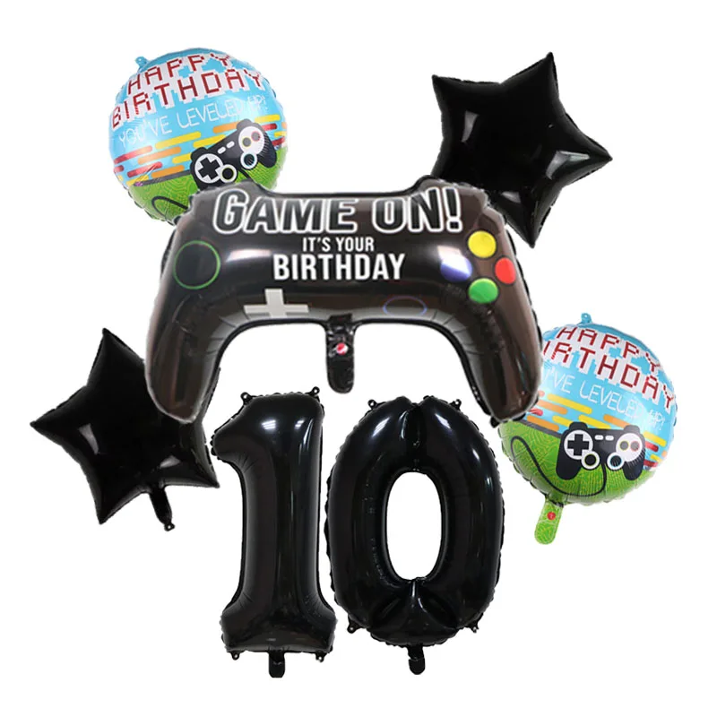 Gamepad Balloons Game On with Black Digit Number Balloon Children\'s Birthday Party Decorations Game Theme Party Supplies