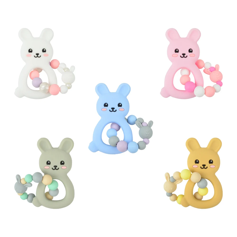 LOFCA Rabbit Silicone Teether Cartoon Animal Baby Teething Toy Free BPA Food Grade Silicone Pendant Gift Accessories Making