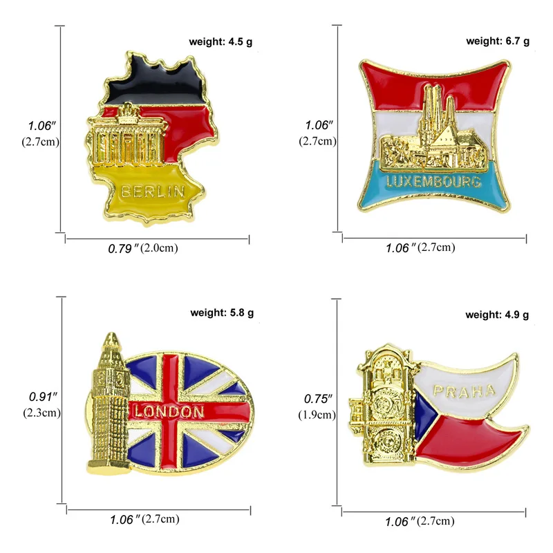 Pins New Germany Czech Luxembourg National Flag Logo Big Ben Building Metal Brooch Bag Decoration Badge