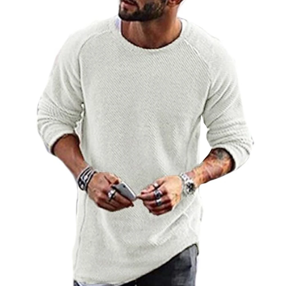 Men Casual Solid Color Sweater Knitwear O Neck Long Sleeve Shirt Pullover Top