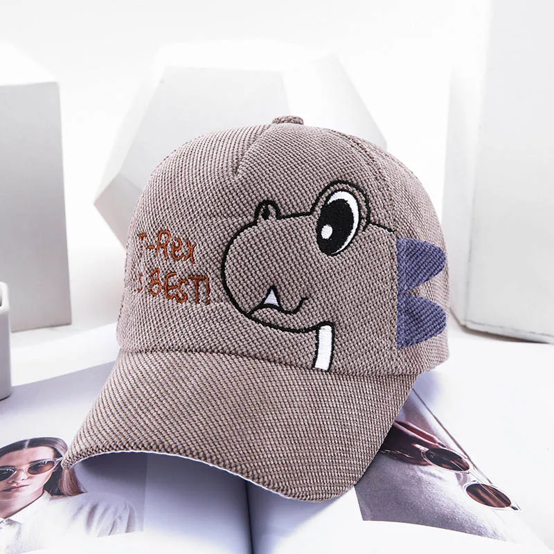 Cute Baby Caps Cartoon Dinosaur Kids Boy Baseball Cap Children  Corduroy Adjustable Sun Protection Hat Summer Autumn