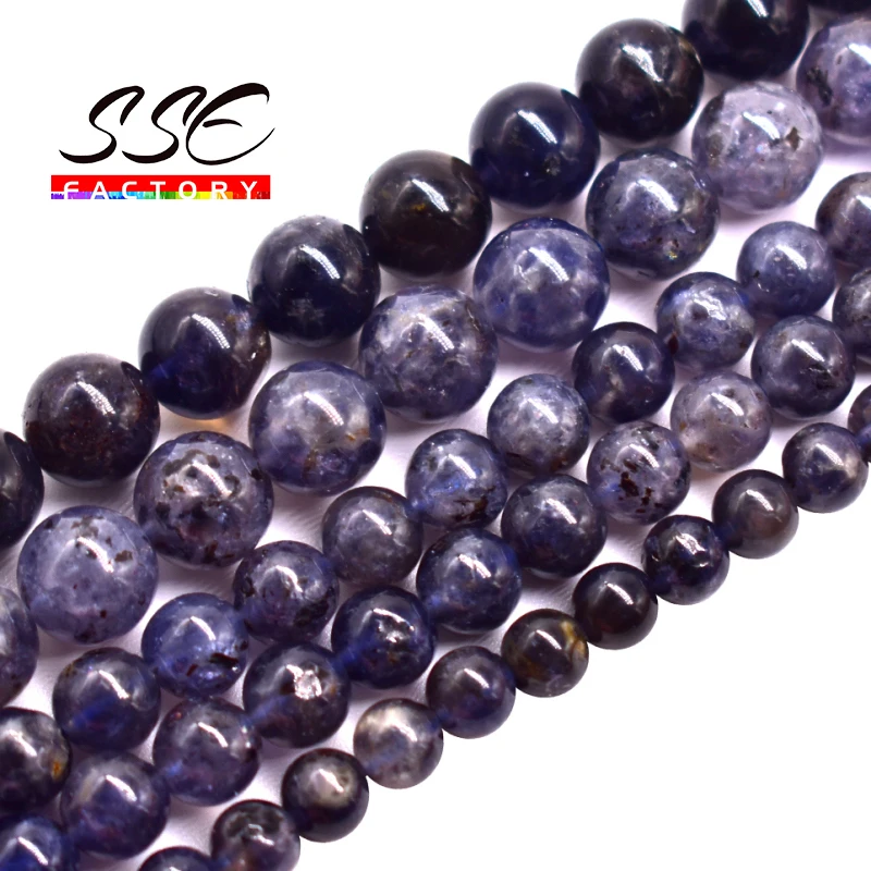 Genuine Cordierite Iolite Stone Beads Natural Semi-precious Sri Lanka Round Loose Beads For Jewelry Making DIY Bracelet 6 8 10mm