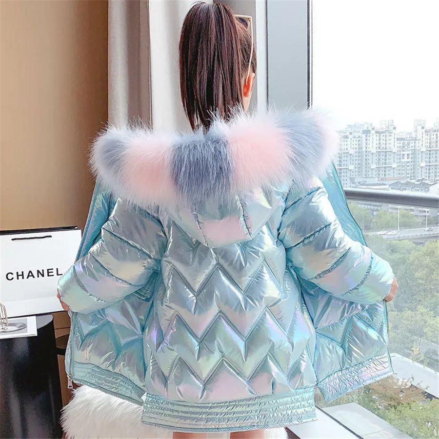 2023 Winter Shiny Jacket For Girls Hooded Warm Children Girls Winter Coat 3-14 Years Kids Teenage Cotton Parkas Outerwear