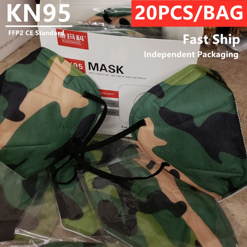 

KANGMAKE Independent New Green Camouflage KN95 Ffp2 Face Mask Mаски Masque Ffp2mask Mascarillas Fpp2 Homologadas Europa CE Masks