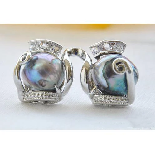 

New Arrival Favorite Pearl Earrings 13mm Black Baroque Genuine Freshwater Pearl Stud Earring Fine Jewelry Lady Gift