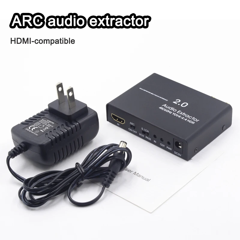 Extractor de audio arc 5,1 compatible con HDMI, divisor de audio 4K/60Hz YUV4:4:4 HDR HD 3,5mm jack óptico TOSLINK SPDIF HDMI2.0