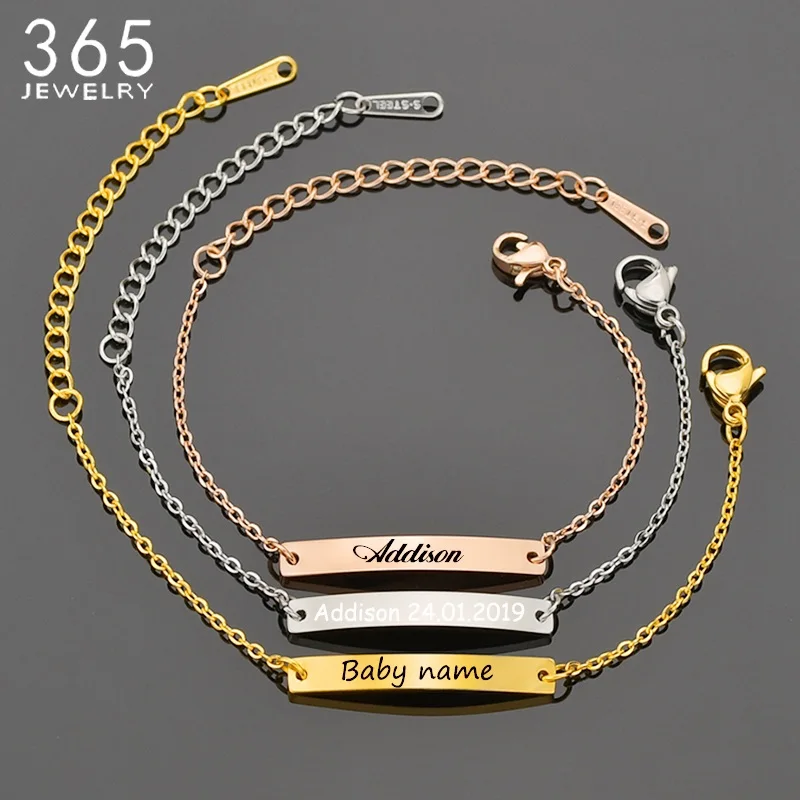 Pulsera personalizada de acero inoxidable con nombre para bebé, brazalete ajustable con identificación para niño y niña, regalos de cumpleaños