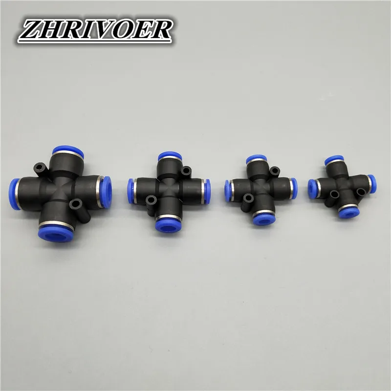 PZA الهواء الهوائية المناسب 4 6 8 10 12 مللي متر OD خرطوم 4 طريقة عبر شكل الخائن دفع في هوائي وصلة أنبوب تركيبات سريعة