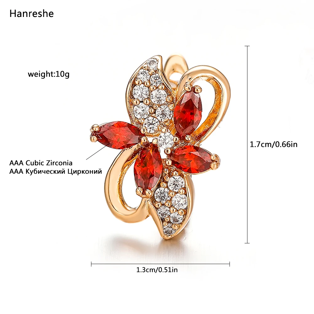 Hanreshe Fashion Classic Natural Zircon Crystal Earring Jewelry Lady Woman High Quality Red Blue Flower Earring Wedding Gift