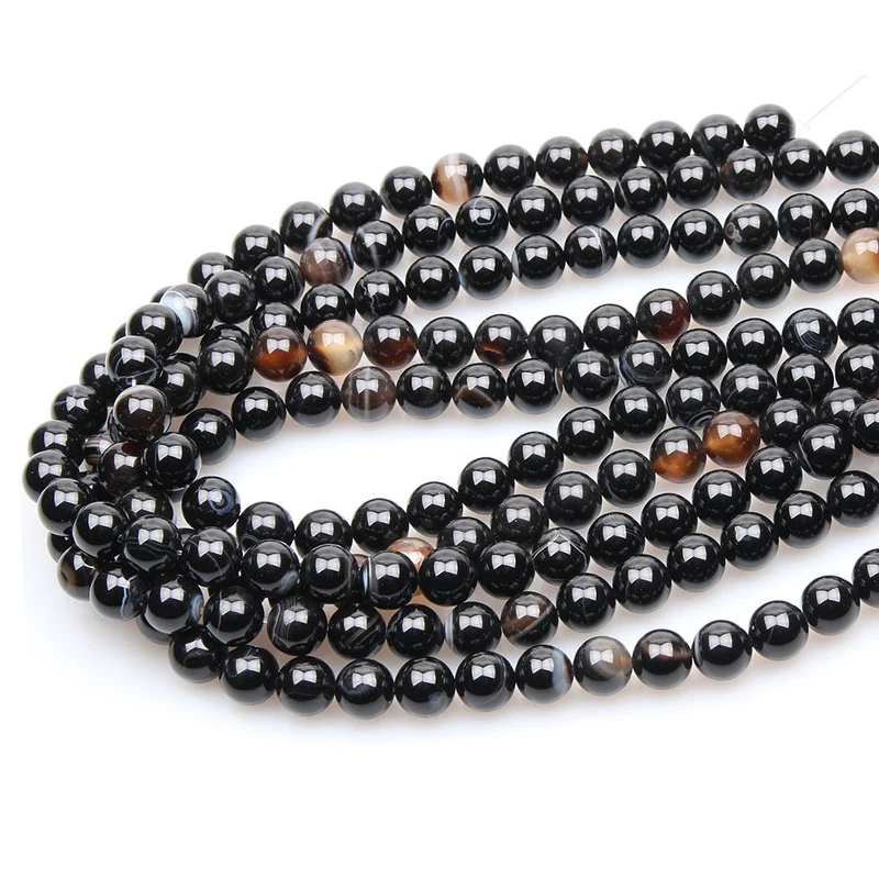 Smooth Black Striped Agates Onyx Beads For Jewelry Making 15.5inch Natural stone beads Pick Size 4 6 8 10 12mm Beads