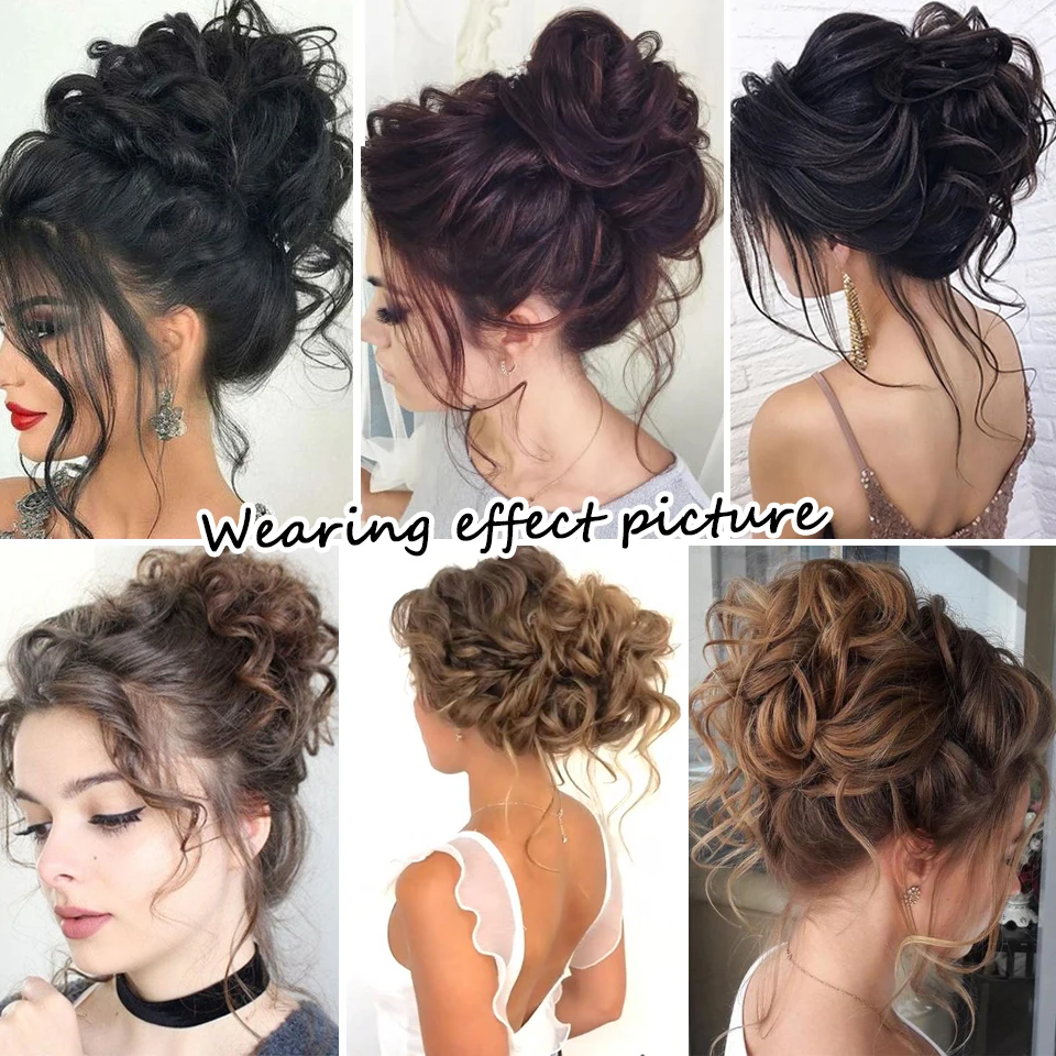 Synthetic Messy Curly Chignon with Rubber Band Hairpieces Elastic Rope Scrunchie False Hair Pieces Messy Bun Ponytails Extens