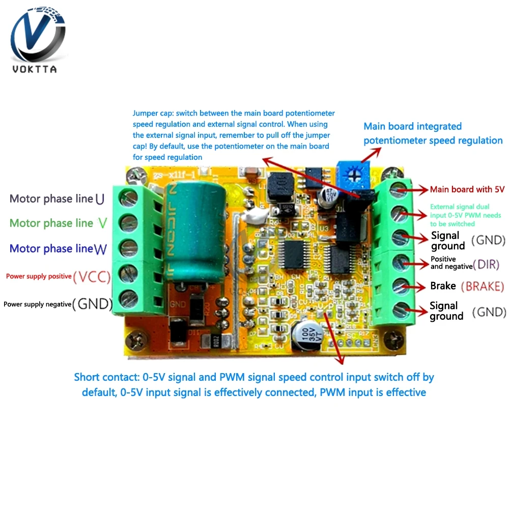 DC 6.5-50V 380W BLDC 3-Phase Brushless Hallless DC Motor Drive Board PWM Signal Input PLC 0-5V Analog Speed Controller Module