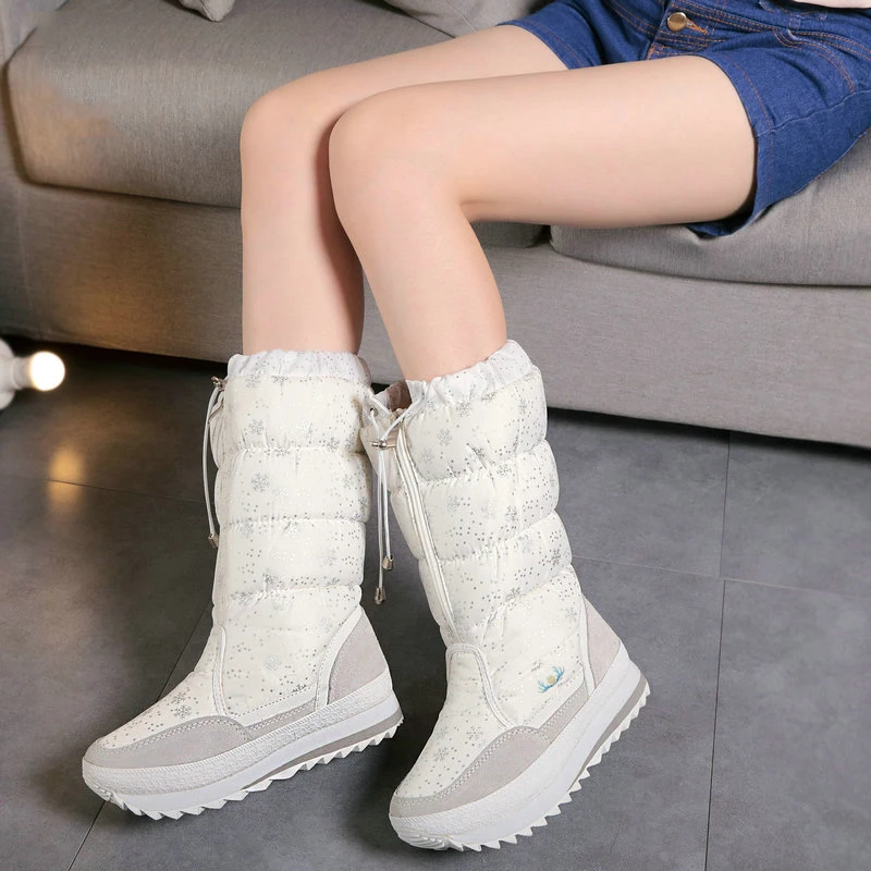 2023 Winter boots High Women Snow Boots plush Warm shoes Plus size 35 to big 42 easy wear girl white zip shoes female hot boots