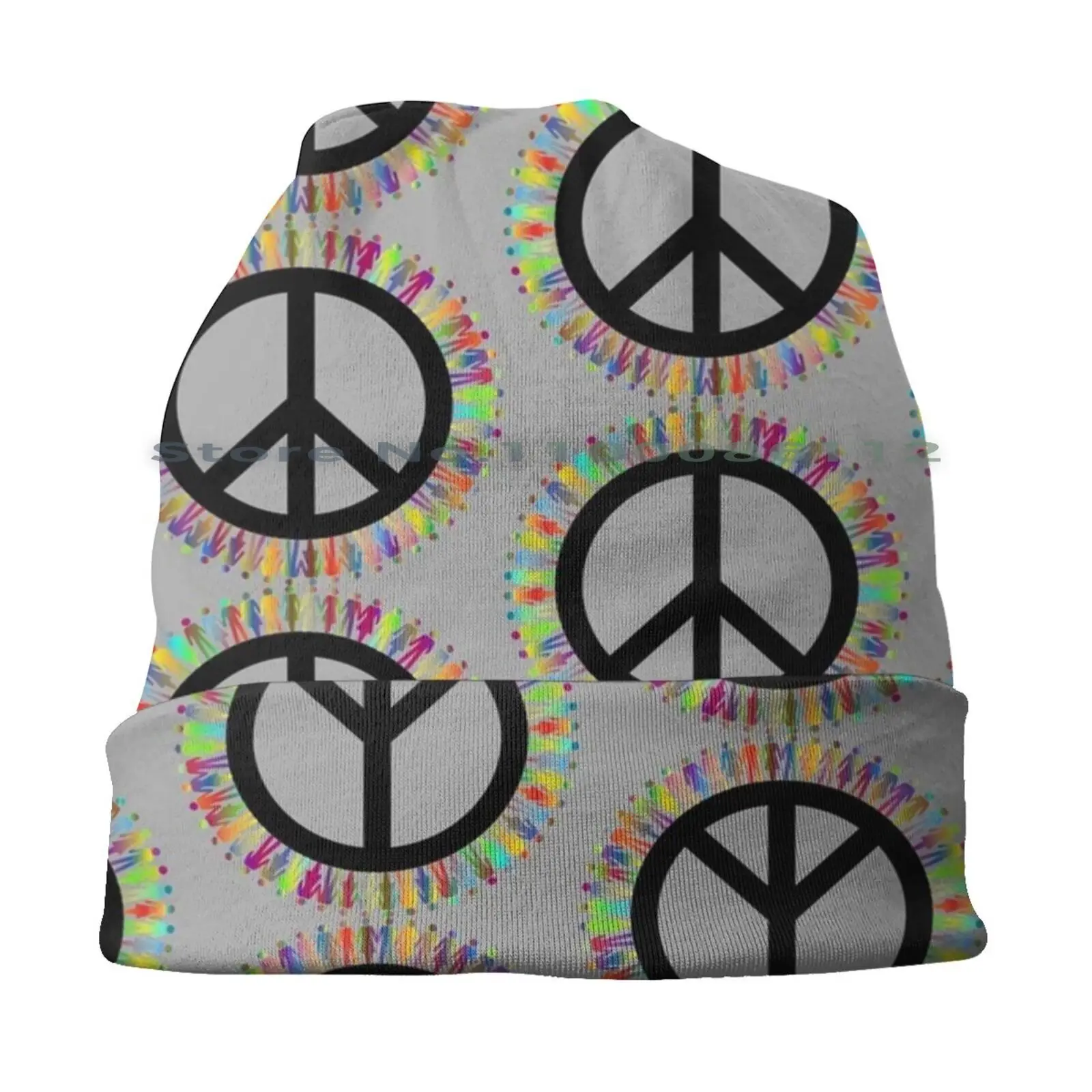 Circle Of Peace Beanies Knit Hat People Together World Peace Happiness One Love Human Rainbow Equality Brimless Knitted Hat