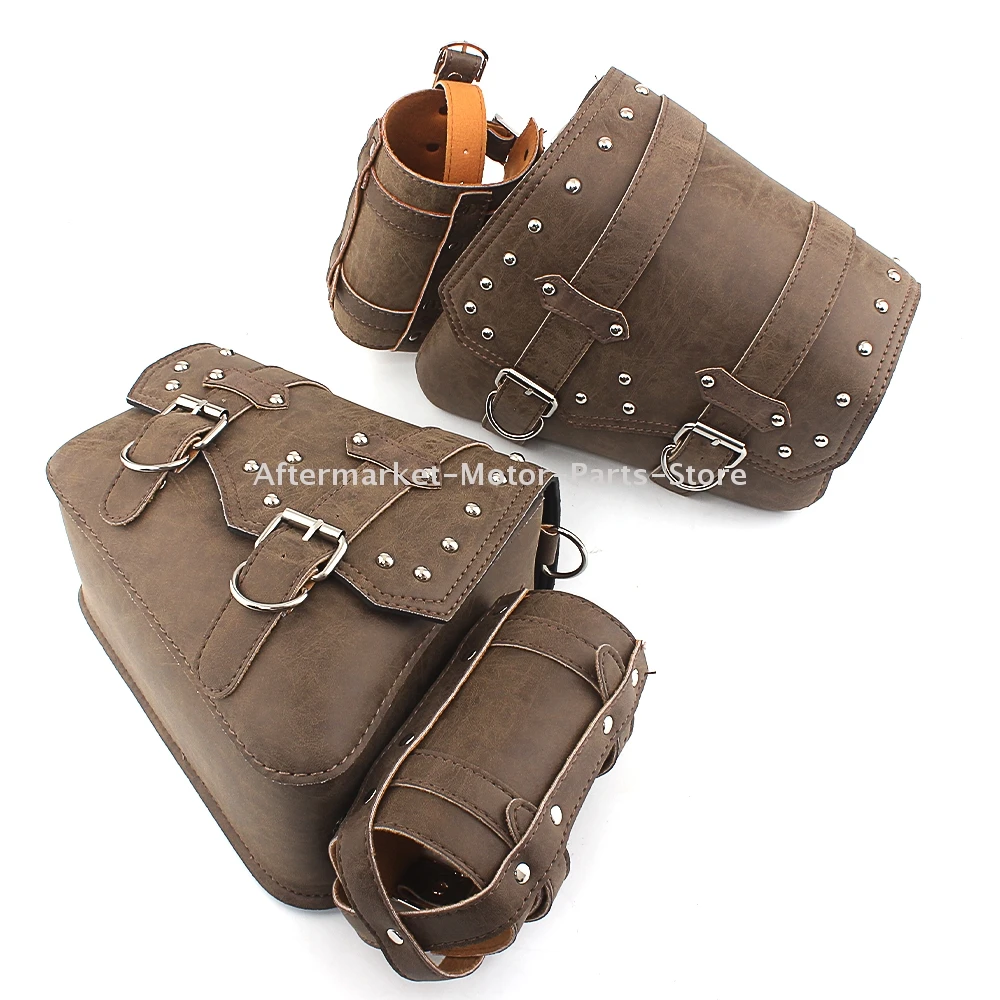 Motorcycle Retro Brown Leather Saddlebag Swingarm Solo Bag w/ Cup Holder For XL Dyna Softail Scout Sixty Bobber R nineT Vulcan