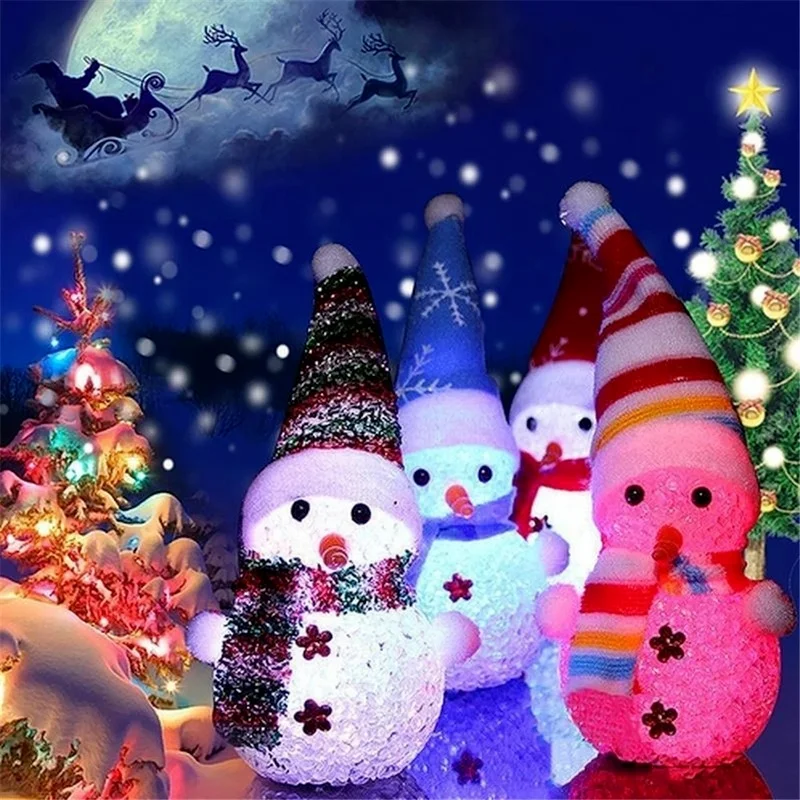 Random Led Luminous Snowman Ornaments Christmas Pendant Christmas Crystal Lamp Nightlight Merry Christmas Gift Noel Goods