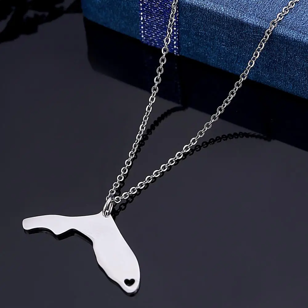 Stainless Steel Silver Color Florida Map Pendant Necklace Trendy Florida Map Chain Jewelry view 5