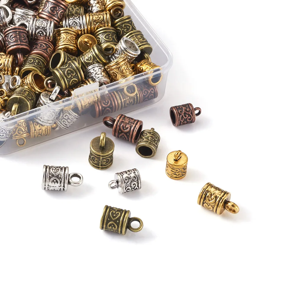 128pcs/box Tibetan Style Alloy Cord Ends Tassel Leather Cord End Crimp Caps Beads For Jewelry Making DIY Bracelet Necklace