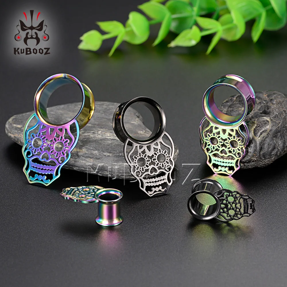 Wholesale Price Stainless Steel Skull Ear Dangle Plugs Tunnels Body Piercing Jewelry Earring Gauges Expanders Stretchers 34PCS