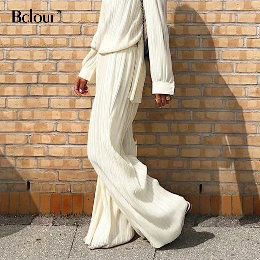 Bclout 2021 Elegant Khaki Slim Long Pants Female High Waist Trousers Women Casual Pleated Wide Leg Pants Trousers Spring Autumn