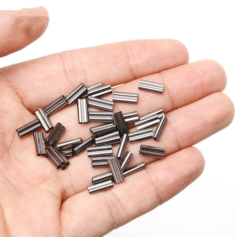 100 Pcs Stainless Steel Double Copper Tube Line Crimping Sleeves Oval Durable Fishing Wire Tube Connector Fishing Accessories