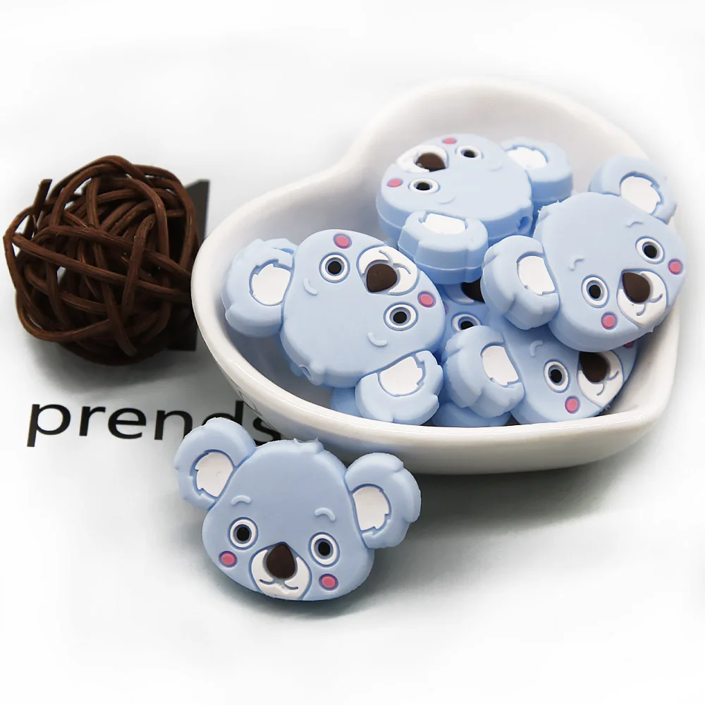 Cute-Idea 5pcs Silicone Koala Head teethers baby Teething beads Pearl DIY kids Pacifier Chain toys Accessories Baby Product