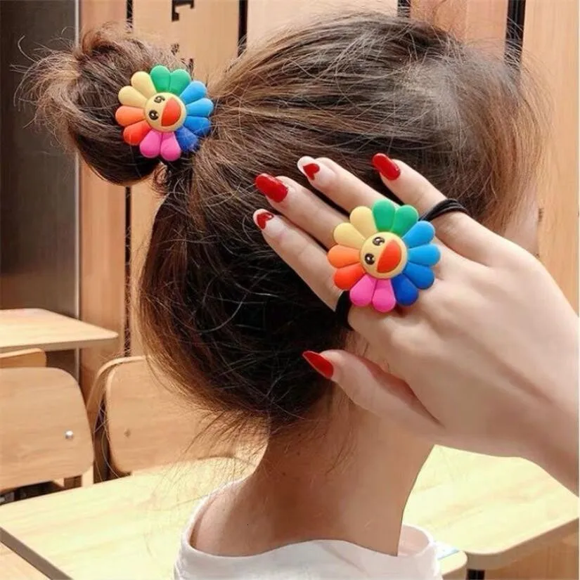 Fashion Women Girls Rainbow Sunflower Elastic Hair Band Ponytail Holder Headbands Scrunchie Rubber Bands Hair Accessories Gift