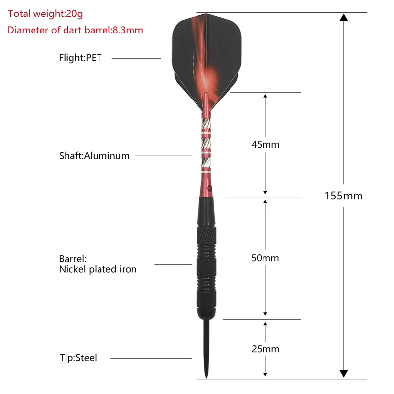 Yernea Darts 3Pcs New Steel Tip Darts 20g Professional Sports Steel Pointed Darts Red Aluminium Alloy Dart Shafts Flight