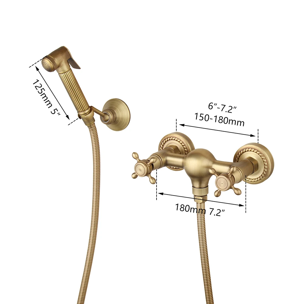 Imagem -02 - Torayvino-torneira de Parede com Pulverizador Manual Kit de Ducha Higiênica de Bronze Antigo Torneira com Misturador de Água