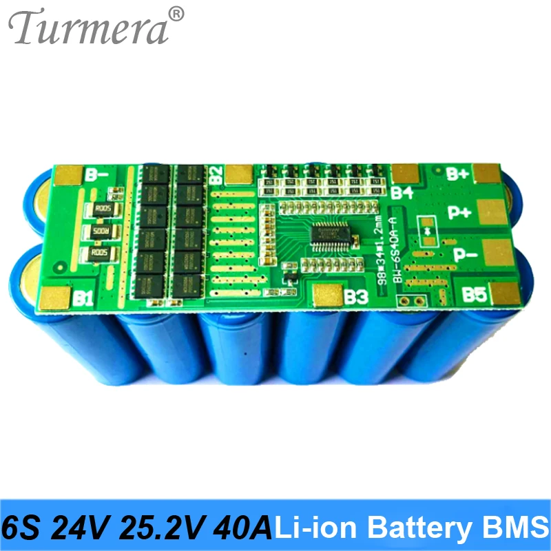 18650 Lithium Battery BMS Protected Board 24V 25V 6S 40A with Balance for E-bike Battery and 25V Screwdriver Battery Use Turmera