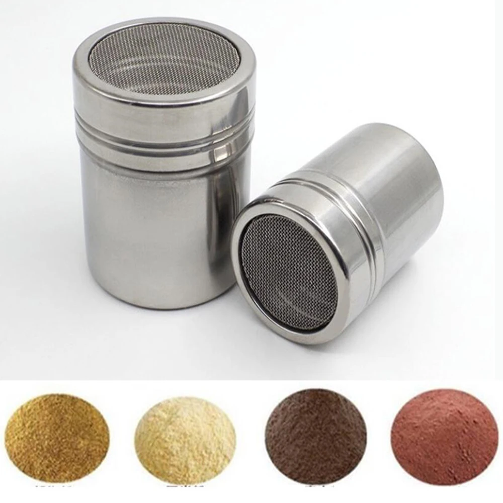 Stainless Steel Cocoa Flour Coffee Sifter Flour Sugar Icing Mesh Sifter Powder Spreading Tank for Fancy Coffee Barbecue 2021 New