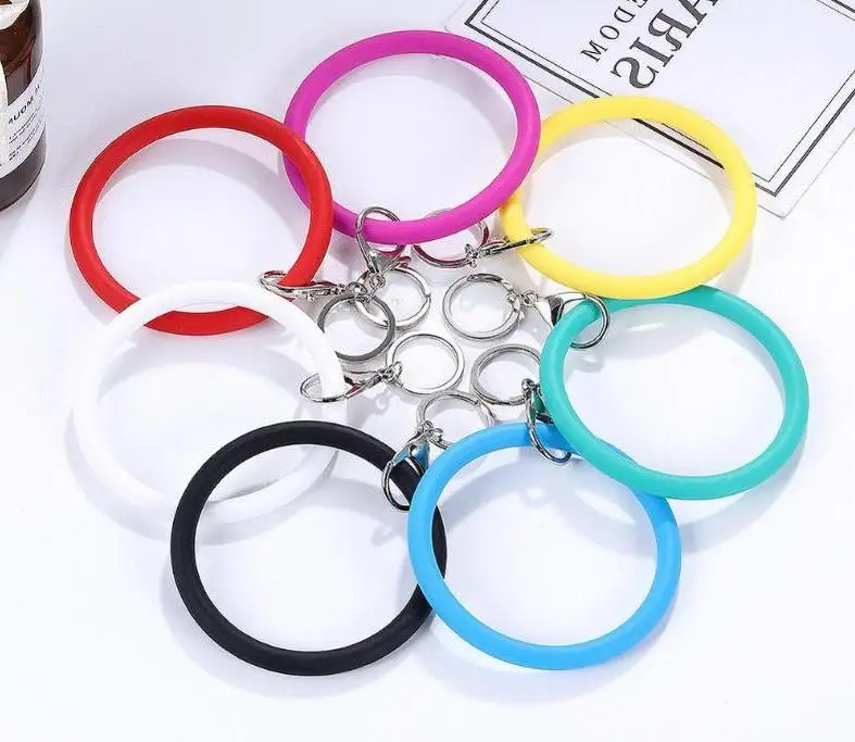 New Trend Silicone Bangle Key Ring Wrist Sports Keychain Bracelet Round Key Rings Large o Cute Colorful Keyring Gifts Wholesale