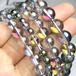 Round Multicolor Austria Crystal Rainbow Plated Glitter Moonstone Glass Beads 6/8/10mm Bead For Jewelry Making Diy Bracelet 15