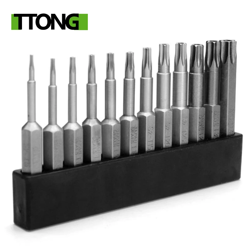 12 Cái/Bộ 1/4 Inch 50Mm T5-T40 Từ Tua Vít Đầu Torx Bit Bộ Tuốc Nơ Vít Bộ Tuốc Nơ Vít Chính Xác Dismountable Dưới 5 $