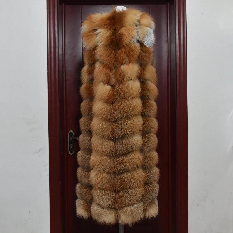 Imagem -02 - Colete Longo Vermelho Fox Fur para Mulheres Colete Feminino Estendido Real Colete Natural de Pele Inverno